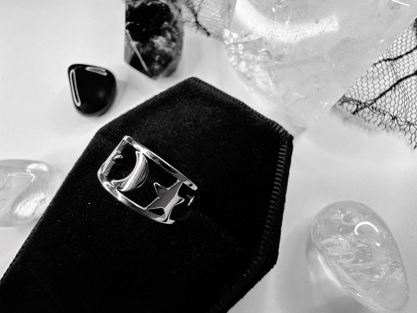 Stainless Steel Moon & Stars Ring