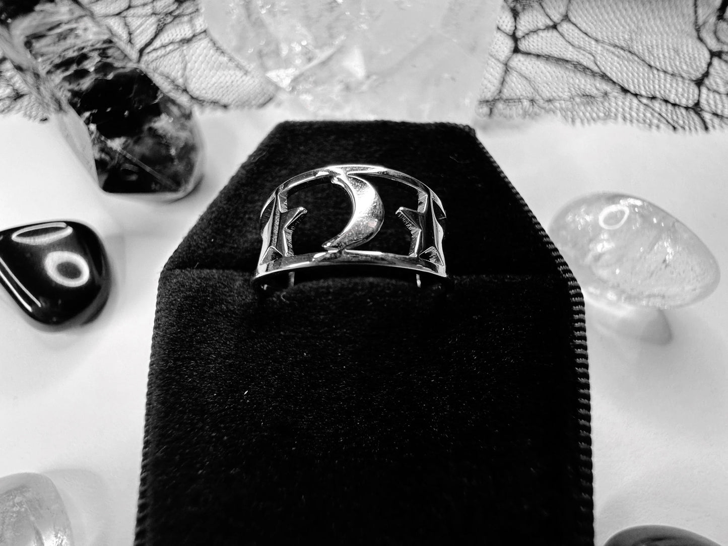 Stainless Steel Moon & Stars Ring