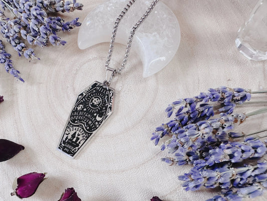 Stainless Steel Ouija Planchette Coffin Necklace