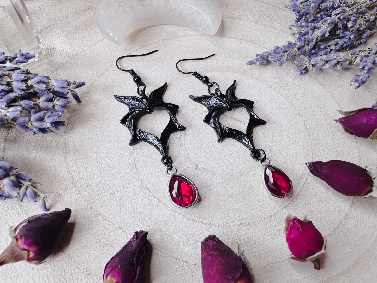 Vampire Heart Bat Earrings