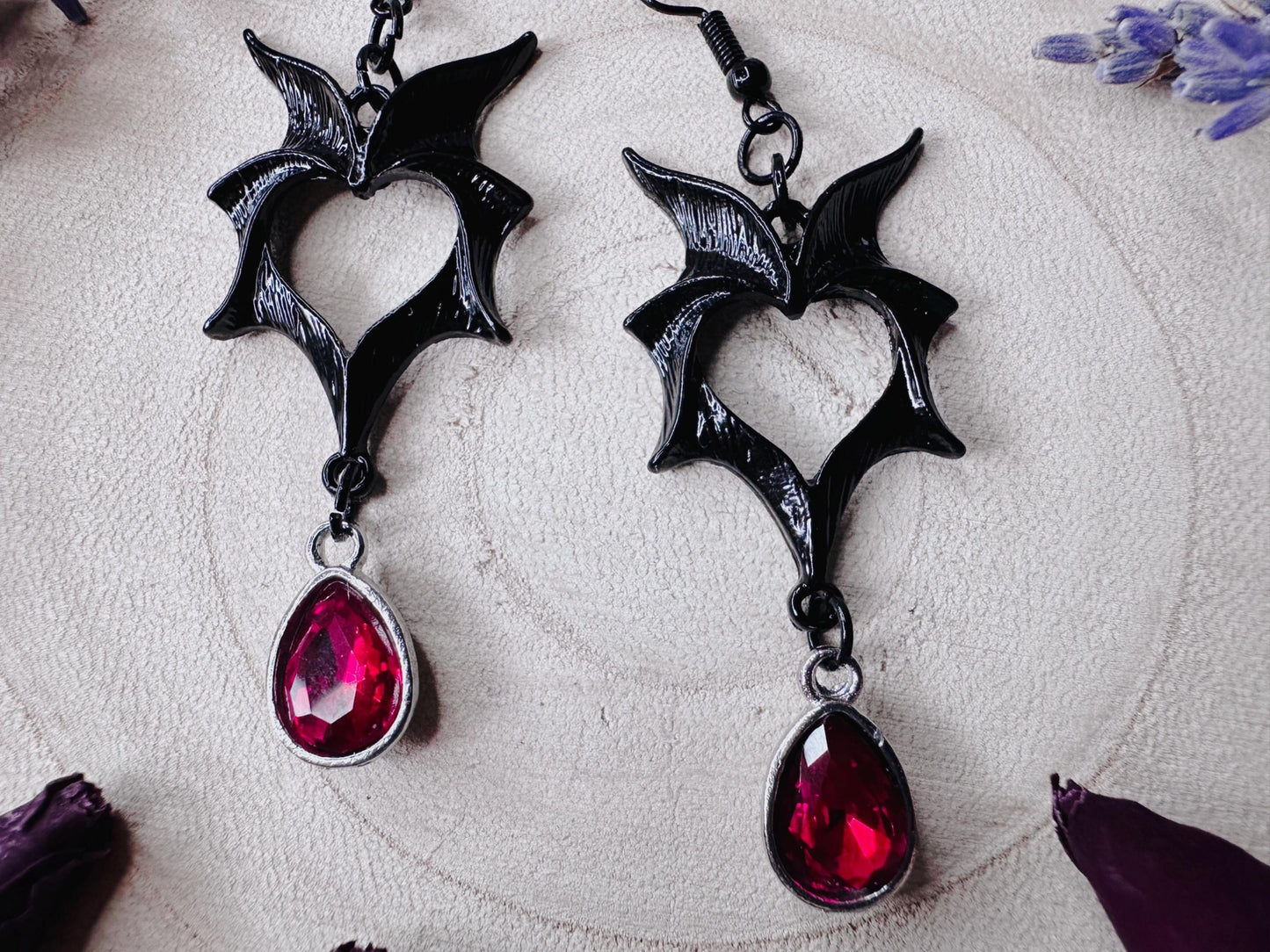 Vampire Heart Bat Earrings