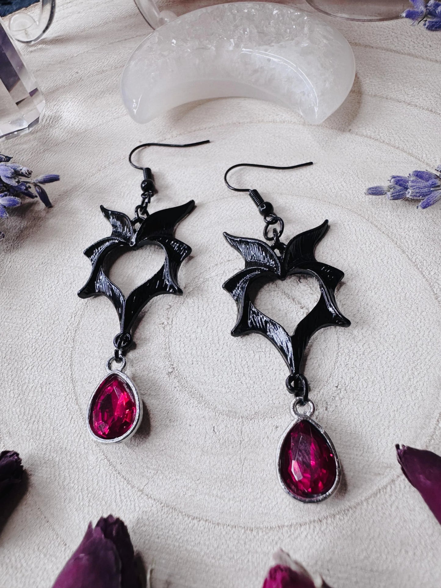 Vampire Heart Bat Earrings